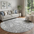 8' Gray And Silver Abstract Washable Round Rug With UV Protection