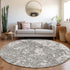8' Gray And Silver Abstract Washable Round Rug With UV Protection