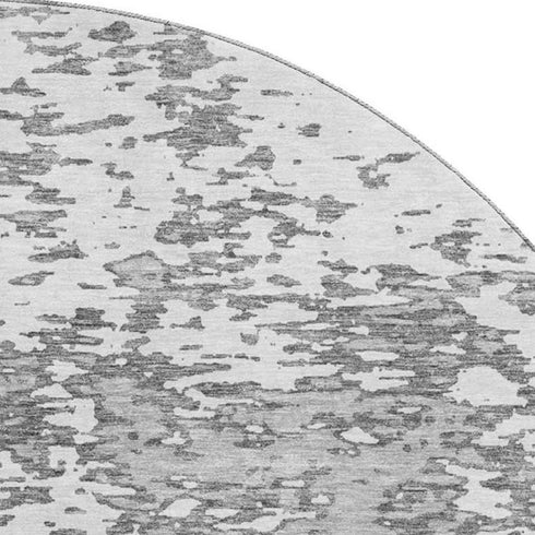 8' Gray And Silver Abstract Washable Round Rug With UV Protection