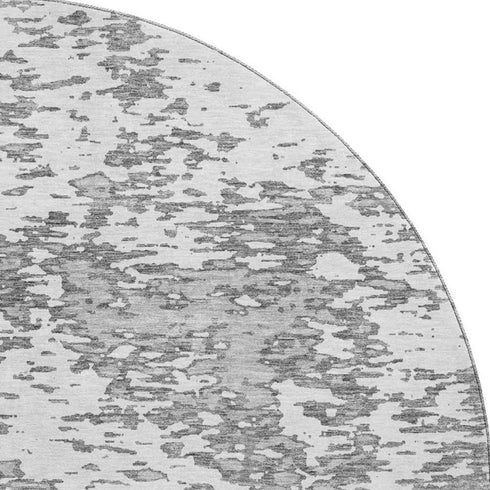 8' Gray And Silver Abstract Washable Round Rug With UV Protection