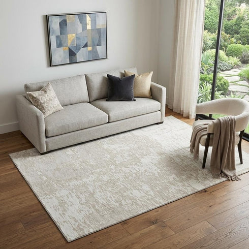 5' X 8' Ivory And Beige Abstract Washable Area Rug With UV Protection