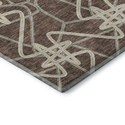 5' X 8' Brown And Ivory Geometric Washable Area Rug With UV Protection