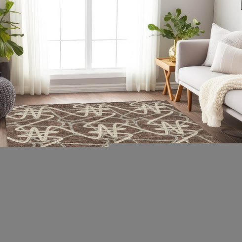 9' X 12' Brown And Ivory Geometric Washable Area Rug With UV Protection