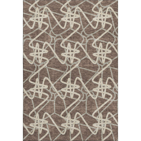 9' X 12' Brown And Ivory Geometric Washable Area Rug With UV Protection