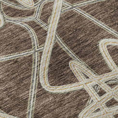 9' X 12' Brown And Ivory Geometric Washable Area Rug With UV Protection