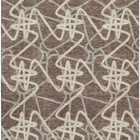 9' X 12' Brown And Ivory Geometric Washable Area Rug With UV Protection