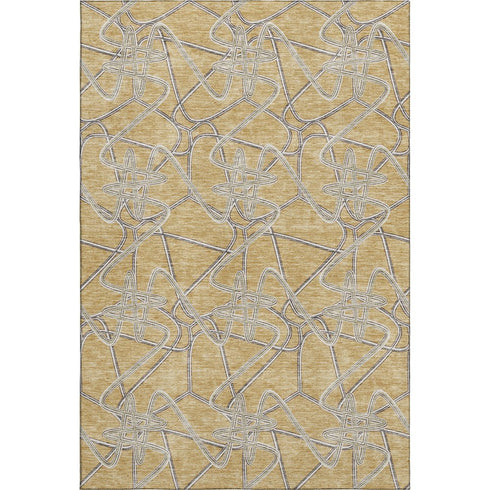 5' X 8' Gold And Ivory Geometric Washable Area Rug With UV Protection