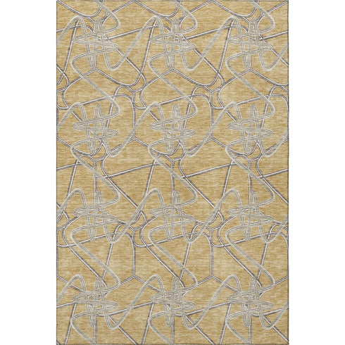 5' X 8' Gold And Ivory Geometric Washable Area Rug With UV Protection