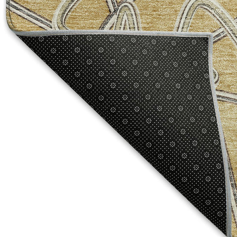 8' Gold And Ivory Geometric Washable Round Rug With UV Protection