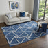5' X 8' Blue And Ivory Geometric Washable Area Rug With UV Protection