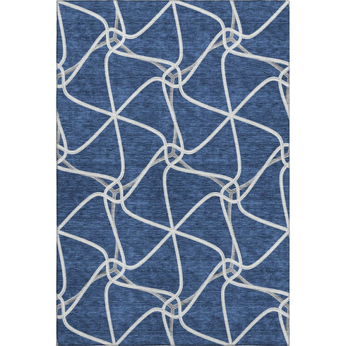 5' X 8' Blue And Ivory Geometric Washable Area Rug With UV Protection