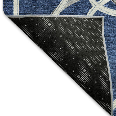 5' X 8' Blue And Ivory Geometric Washable Area Rug With UV Protection