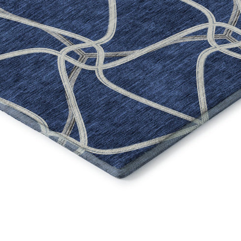 5' X 8' Blue And Ivory Geometric Washable Area Rug With UV Protection