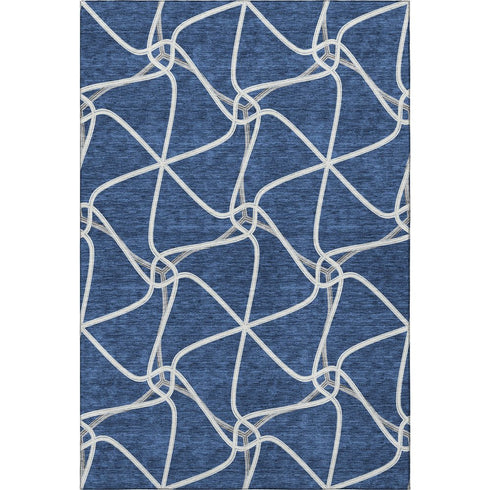 5' X 8' Blue And Ivory Geometric Washable Area Rug With UV Protection