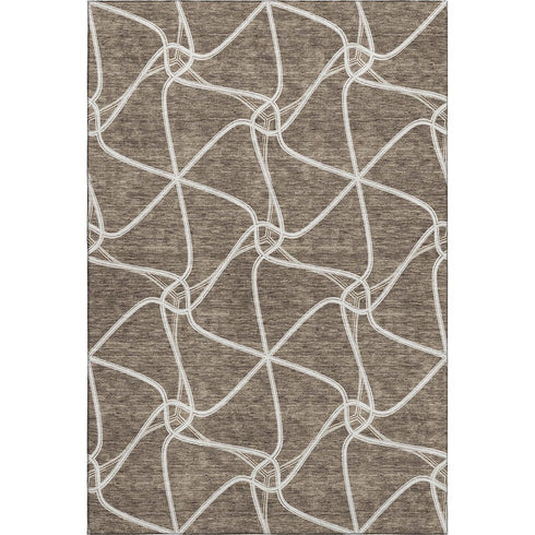 5' X 8' Brown And Ivory Geometric Washable Area Rug With UV Protection