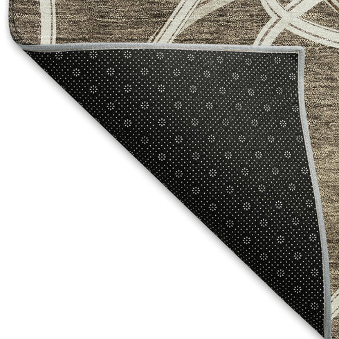 5' X 8' Brown And Ivory Geometric Washable Area Rug With UV Protection