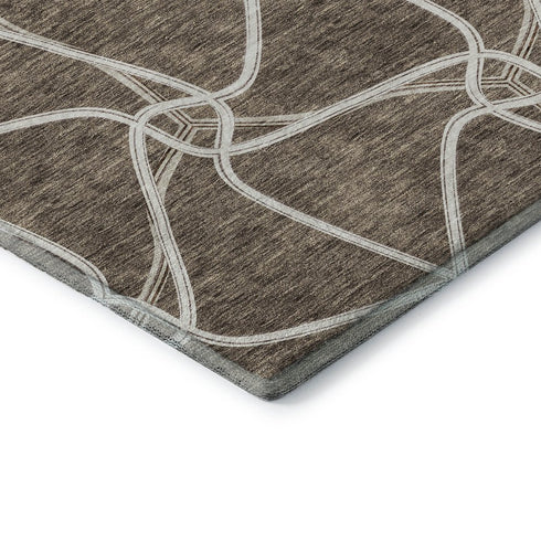 5' X 8' Brown And Ivory Geometric Washable Area Rug With UV Protection