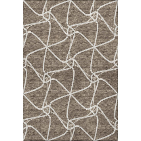 5' X 8' Brown And Ivory Geometric Washable Area Rug With UV Protection