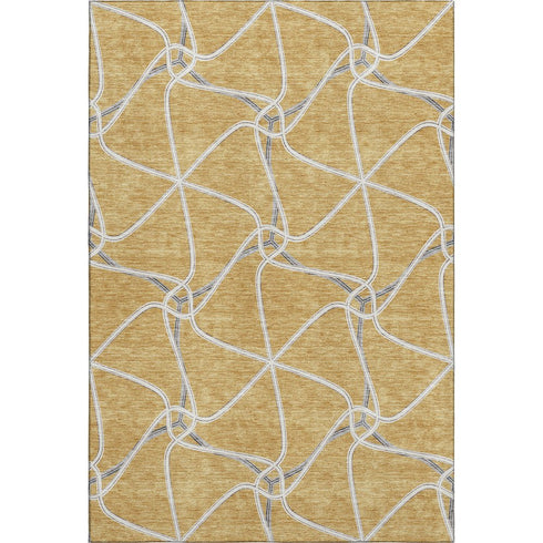 5' X 8' Gold Ivory And Gray Geometric Washable Area Rug With UV Protection