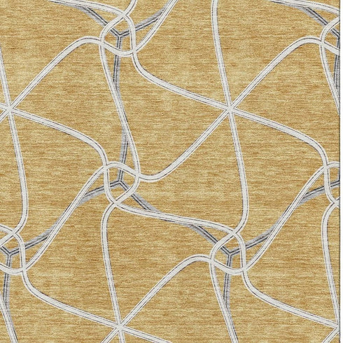 5' X 8' Gold Ivory And Gray Geometric Washable Area Rug With UV Protection