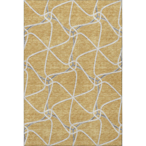 5' X 8' Gold Ivory And Gray Geometric Washable Area Rug With UV Protection