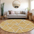 8' Gold Ivory And Gray Geometric Washable Round Rug With UV Protection