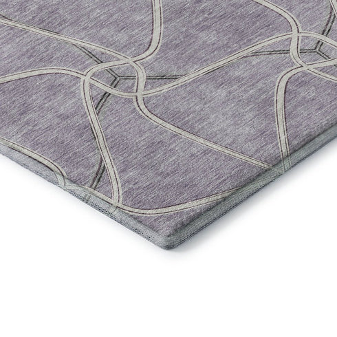 8' Lavender And Ivory Geometric Washable Round Rug With UV Protection