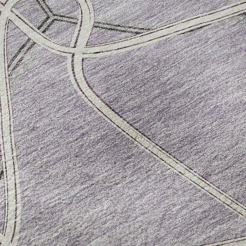 8' Lavender And Ivory Geometric Washable Round Rug With UV Protection