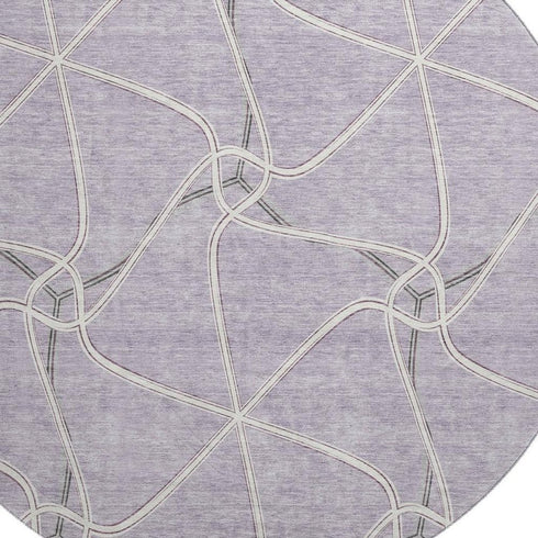 8' Lavender And Ivory Geometric Washable Round Rug With UV Protection
