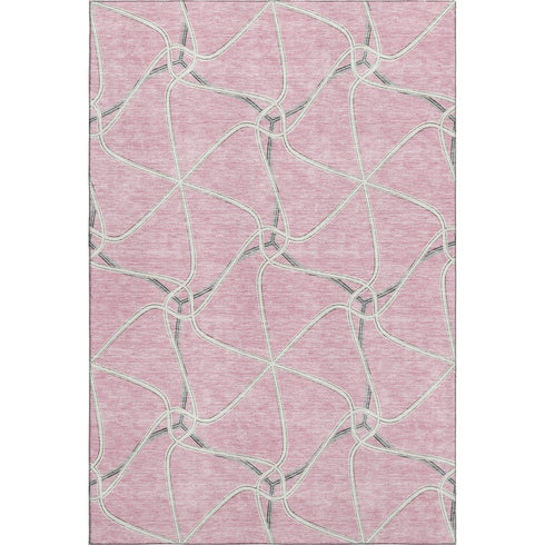 9' X 12' Pink Ivory And Gray Geometric Washable Area Rug With UV Protection