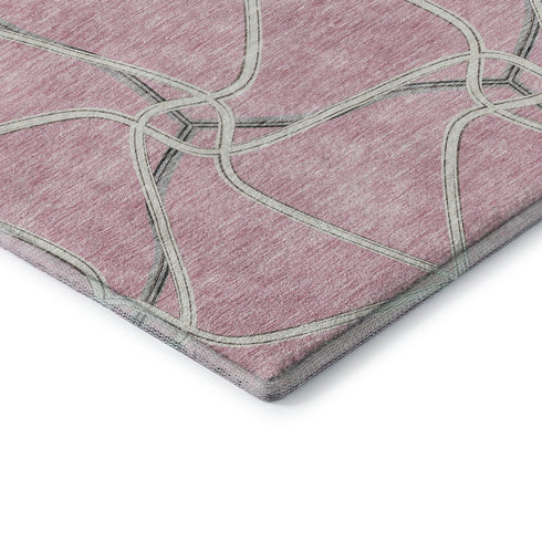 9' X 12' Pink Ivory And Gray Geometric Washable Area Rug With UV Protection