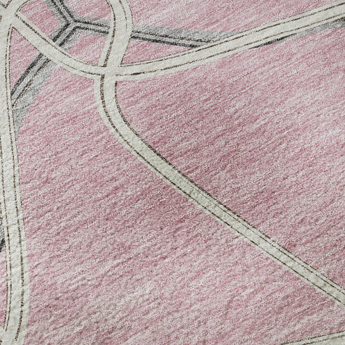 9' X 12' Pink Ivory And Gray Geometric Washable Area Rug With UV Protection