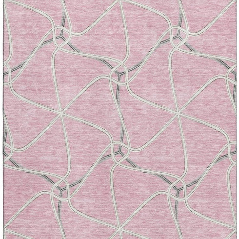 9' X 12' Pink Ivory And Gray Geometric Washable Area Rug With UV Protection