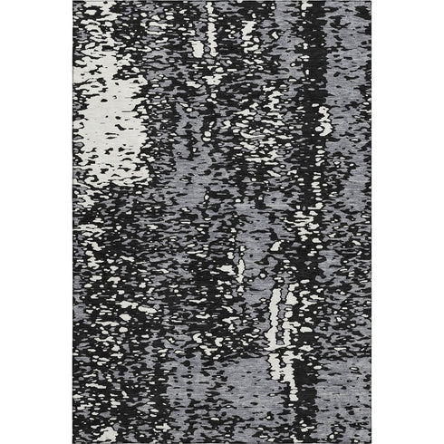 5' X 8' Black Gray And Ivory Abstract Washable Area Rug With UV Protection
