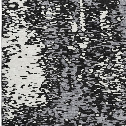 5' X 8' Black Gray And Ivory Abstract Washable Area Rug With UV Protection