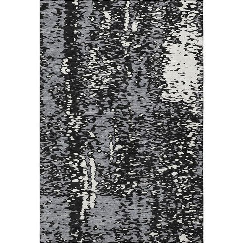 5' X 8' Black Gray And Ivory Abstract Washable Area Rug With UV Protection