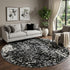 8' Black Gray And Ivory Abstract Washable Round Rug With UV Protection