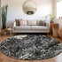 8' Black Gray And Ivory Abstract Washable Round Rug With UV Protection