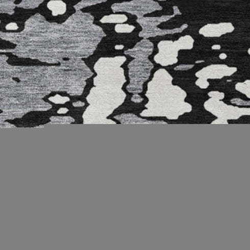 8' Black Gray And Ivory Abstract Washable Round Rug With UV Protection