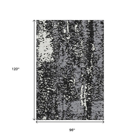 8' X 10' Black Gray And Ivory Abstract Washable Area Rug With UV Protection