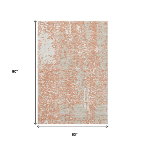 5' X 8' Coral Taupe And Ivory Abstract Washable Area Rug With UV Protection