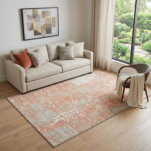 5' X 8' Coral Taupe And Ivory Abstract Washable Area Rug With UV Protection