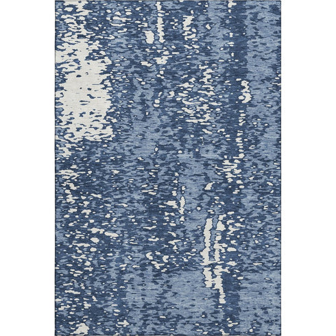 5' X 8' Denim Blue And Ivory Abstract Washable Area Rug With UV Protection