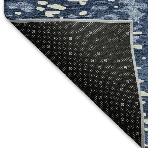 5' X 8' Denim Blue And Ivory Abstract Washable Area Rug With UV Protection