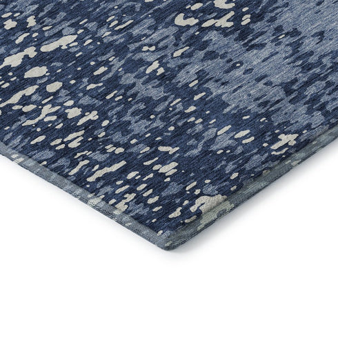 5' X 8' Denim Blue And Ivory Abstract Washable Area Rug With UV Protection
