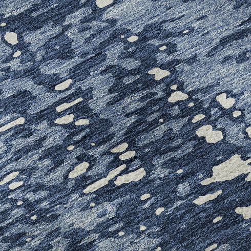 5' X 8' Denim Blue And Ivory Abstract Washable Area Rug With UV Protection