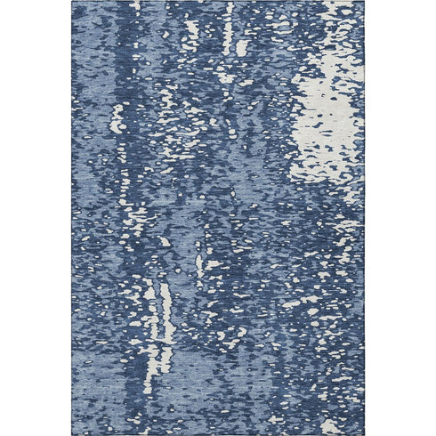 5' X 8' Denim Blue And Ivory Abstract Washable Area Rug With UV Protection