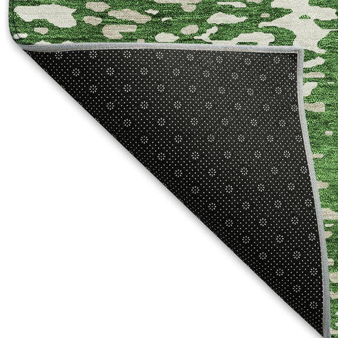 5' X 8' Emerald And Ivory Abstract Washable Area Rug With UV Protection