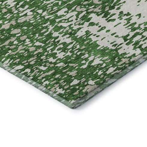 5' X 8' Emerald And Ivory Abstract Washable Area Rug With UV Protection