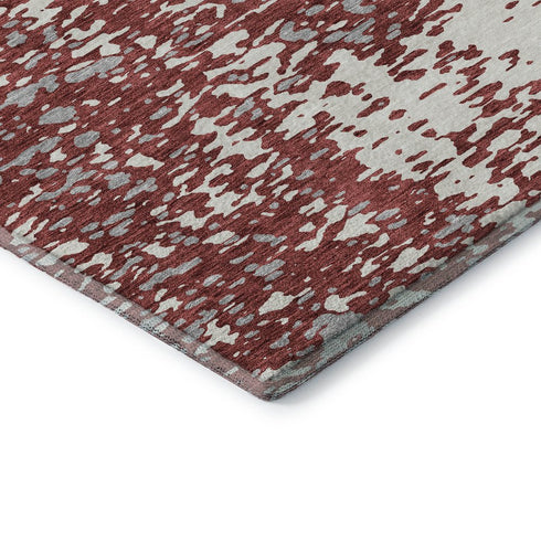 5' X 8' Burgundy Ivory And Gray Abstract Washable Area Rug With UV Protection